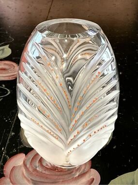 Vintage Lalique Maria Claude "Chamarel" Vase Hand Applied Enamel Dots Signed